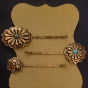 Western Bronze & Turquoise Floral Hair Pins